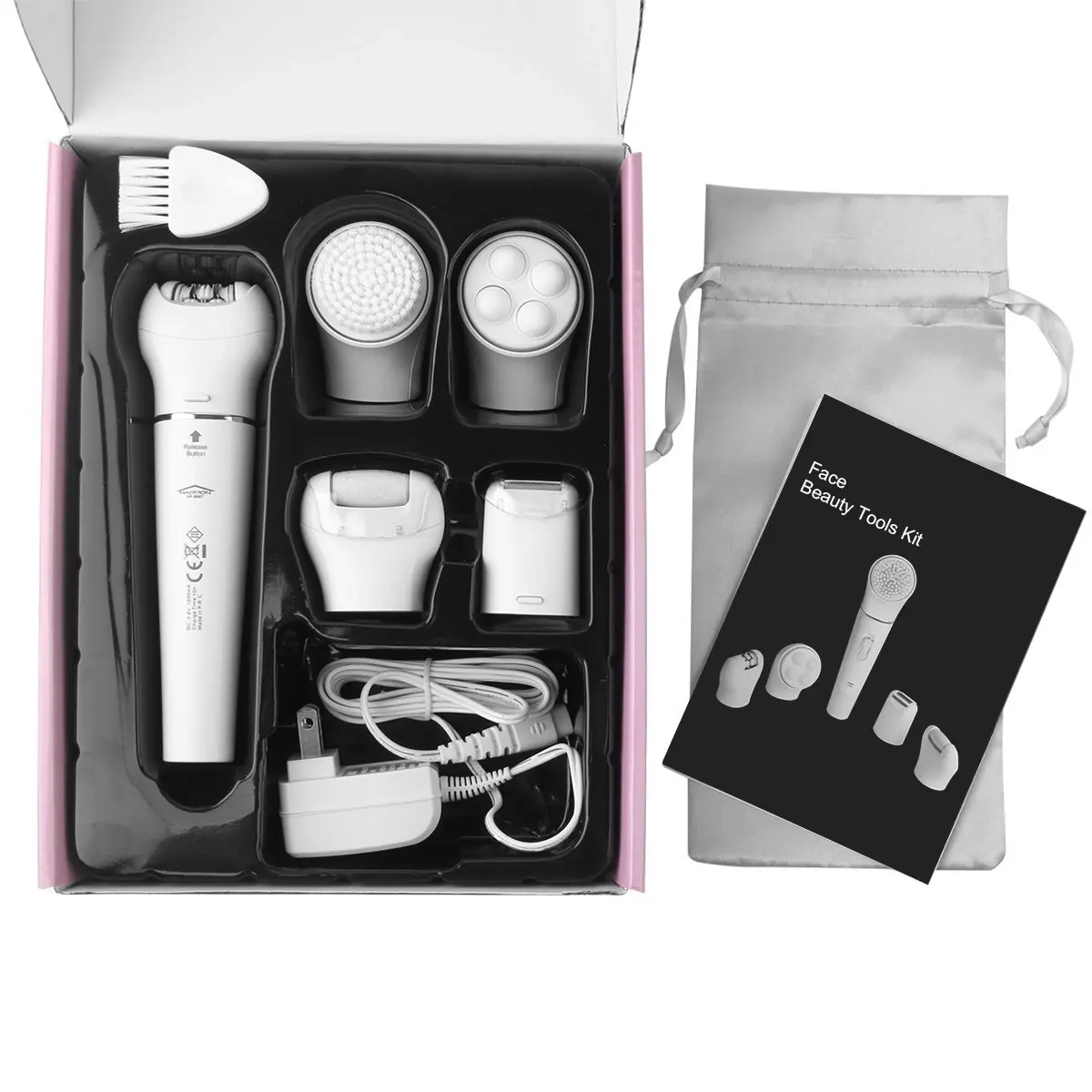 

2021 Best Selling Body Massager Machine Beauty Products Facial Brush Machine Electronic 5 IN 1 Facial Cleansing Brush, White