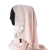 Womens' Modest Muslim Islamic Soft Breathable Chiffon Rhinestones Long Wrap Hijab Shawl Arab Headscarf with Buttons