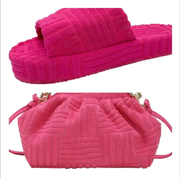 

High Quality Purses And Handbag Corduroy Purses And Sandals Sets Flat Shoes And Bag Set Matching Handbags For Women Luxury