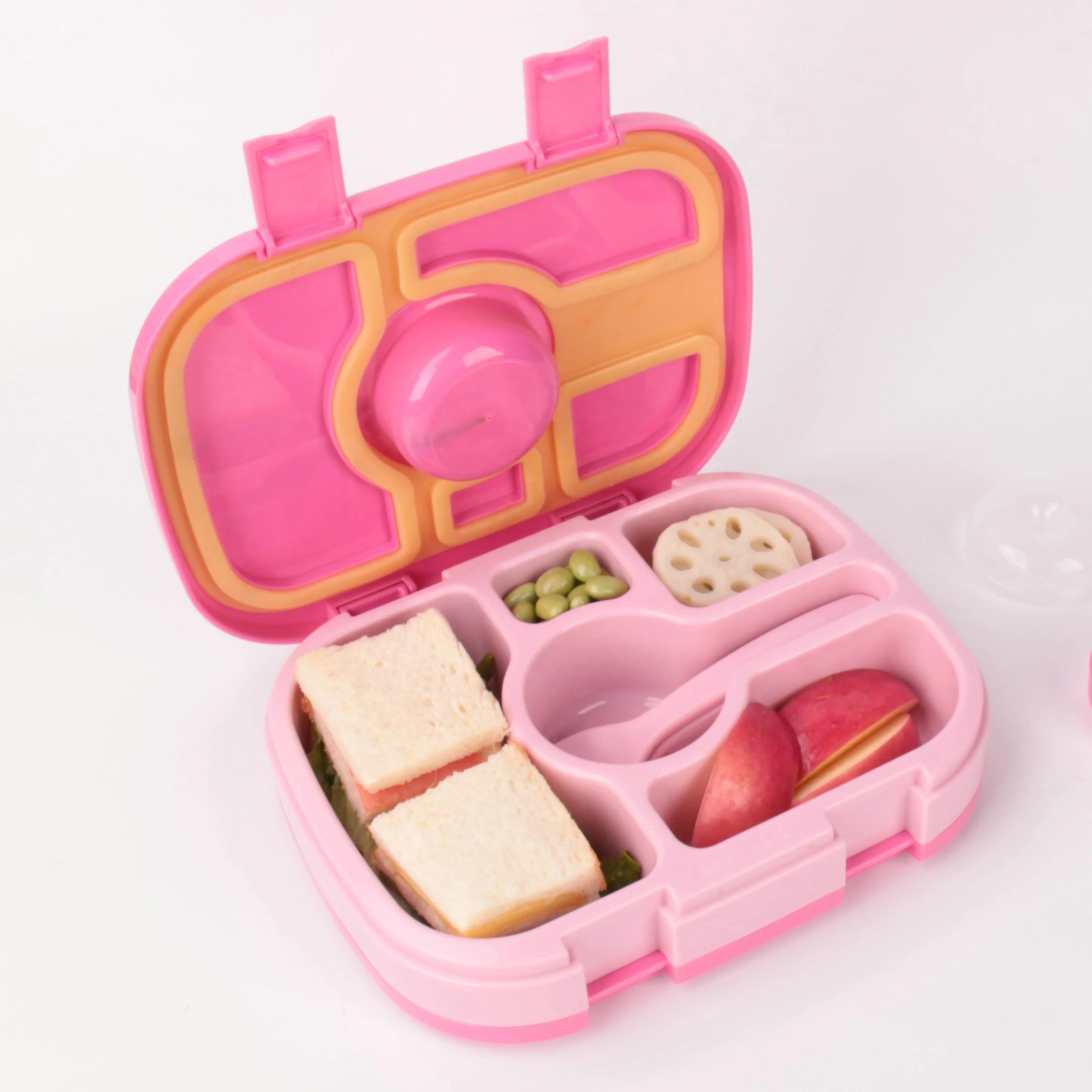 

BPA free Bentfun Kids On The Go 5 Compartments Pink Bento Kids Lunch Box with Cutlery Sauce Box for 3 to 7 Ages