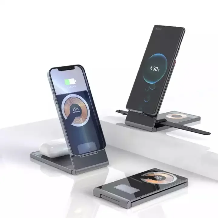 

Folding Travel Magnetic 3 in 1 Fast Charging Station Wireless Charger Stand