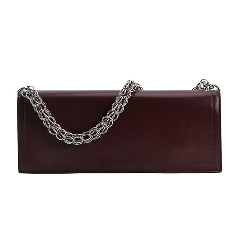 

Retro Simple Business Casual Ladies Handbag Long Strip Design One-shoulder Underarm Bag Fashionable All-match Metal Chain Bag