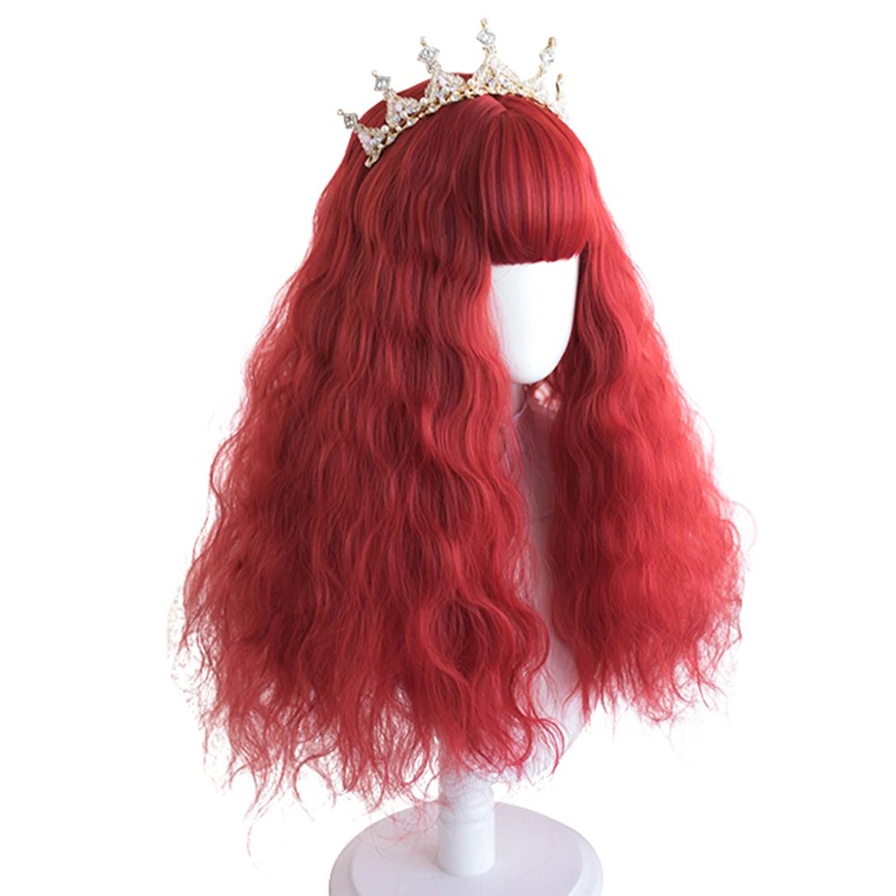 

Red Long Curly Synthetic Wigs Hair Long Natural Lolita Sweet Cute Fluffy Grooming Face Harajuku Girls Cosplay Party Wigs, Pic showed