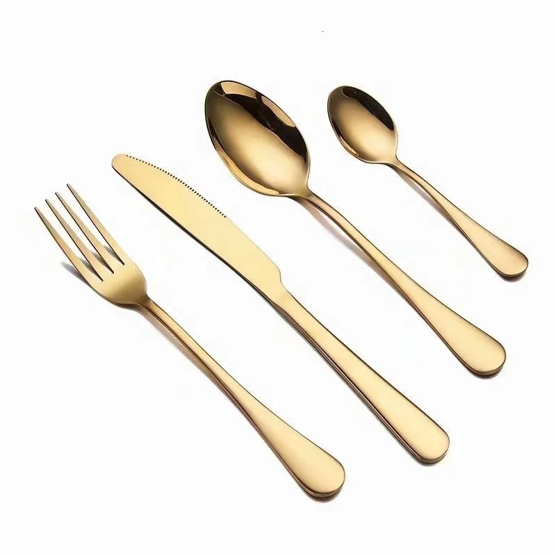 

Wholesale restaurant 4pcs gold cutlery dinner spoons forks and knife stainless steel cutlery for wedding, 6 colors