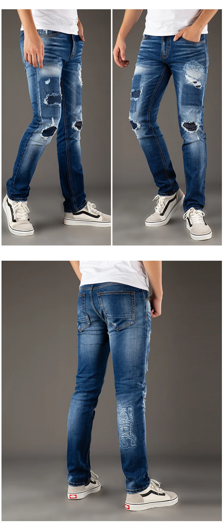 Mens Skinny Jeans 2019 Super Skinny Jeans Men Ripped Stretch Denim Pants Elastic Waist Big Size European