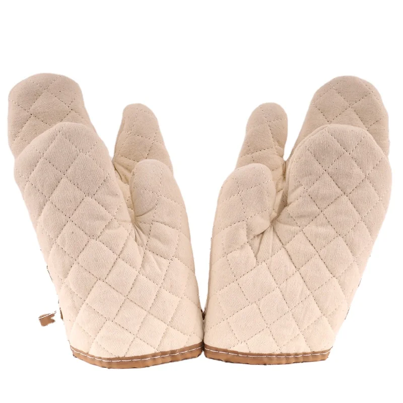 

Cotton and linen insulated oven mittens mat two-piece set of microwave oven heat-resistant, scald-proof and skid-proof mittens, Multi colors