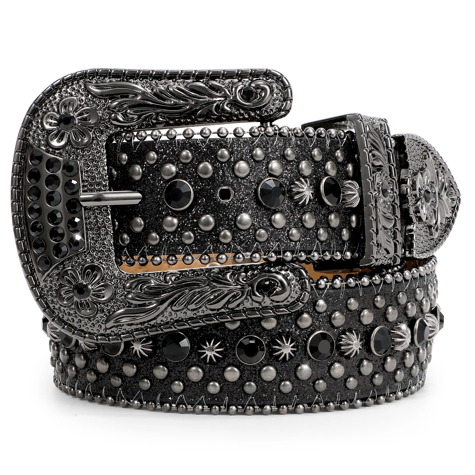 

Hot Design Ceinture Street Style Sparkling Bling Studded Rhinestone Custom Faux Leather Waist Belt For Women Men