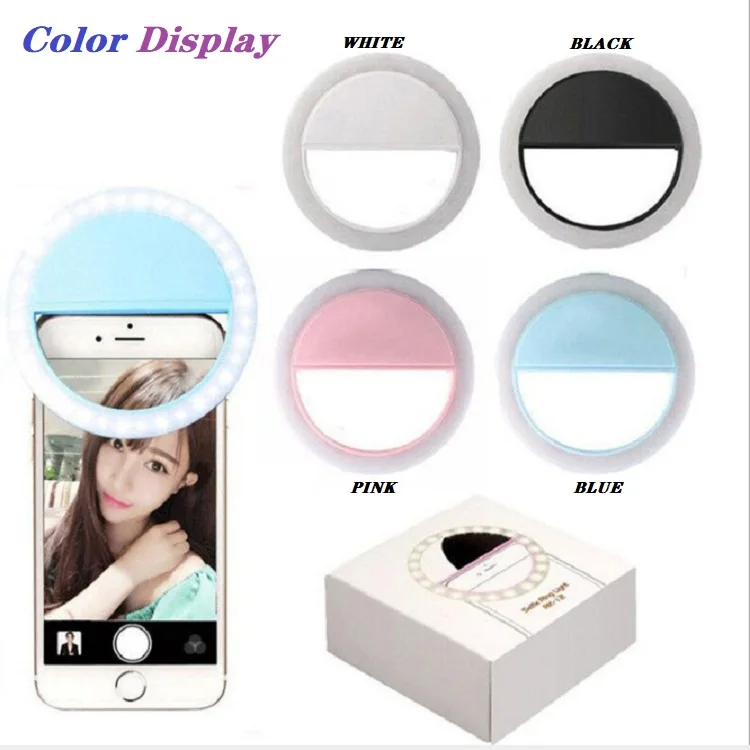 

2019 high quality smart mobile phone accessories customized logo RK12 universal rechargeable LED selfie ring light, Pink, white, blue, black