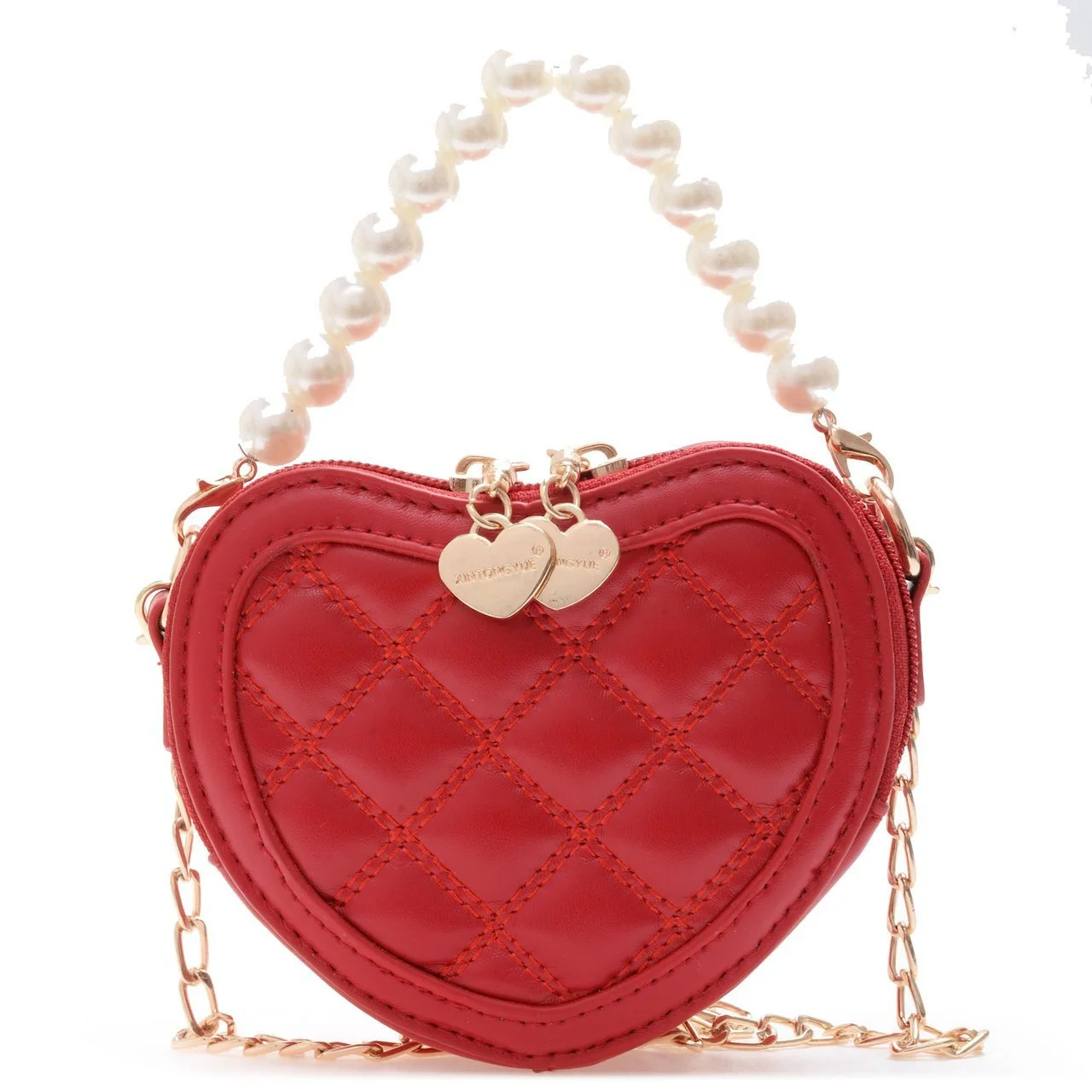 

2021 hot selling heart shaped women chain hand bags luxury girls mini purse kids designers purses handbag with pearl handle, 6 colors