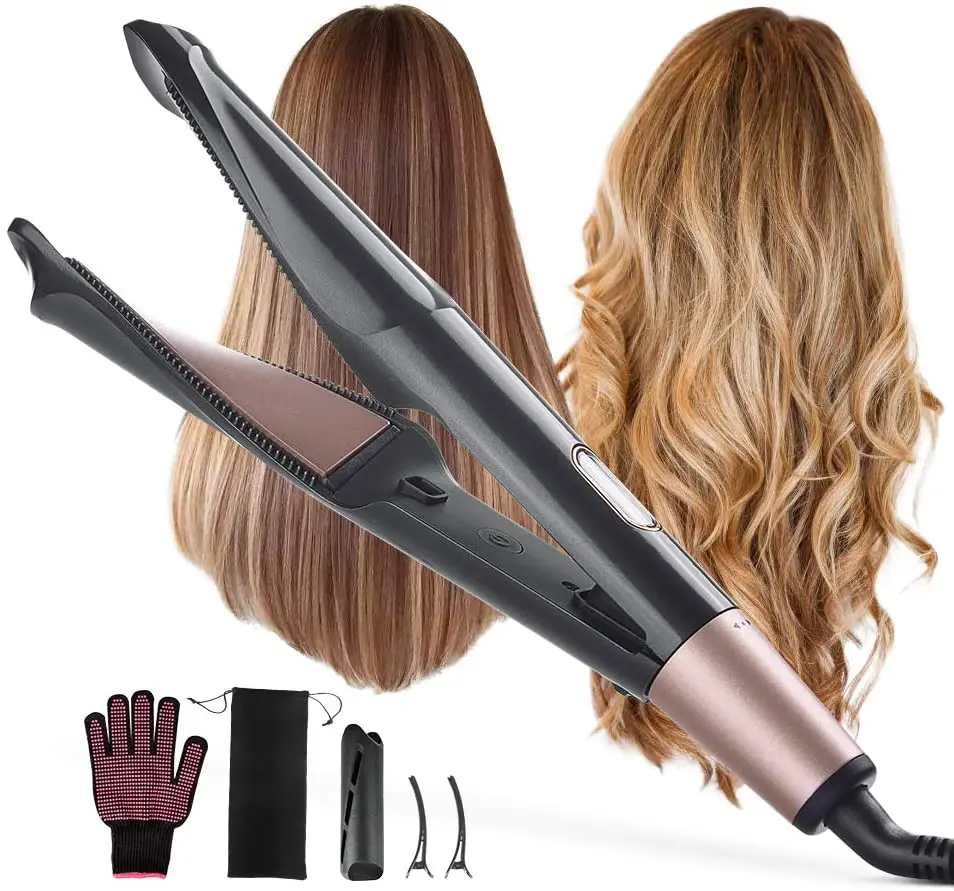 

2020 Flat Iron for Hair Curling Irons Hair Straightener With Ceramic Spiral Panel 2-in-1 Travel Hair Curlers Straightening Iron