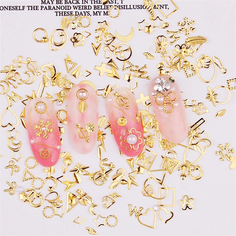 

Hot selling 3D multi-style 6 in 1 charming punk nail art slice metal nail decoration, As the picture shows