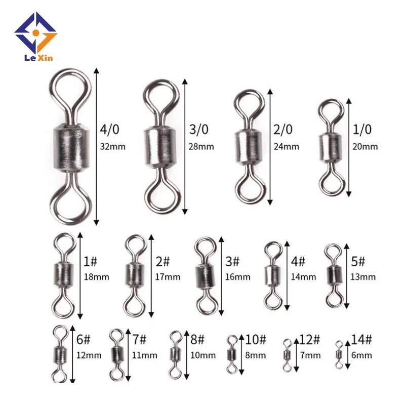 

50pcs/bag High Quality copper Swivel O-shap three way rolling 3/0 Fishing Snap Swivels, As shown