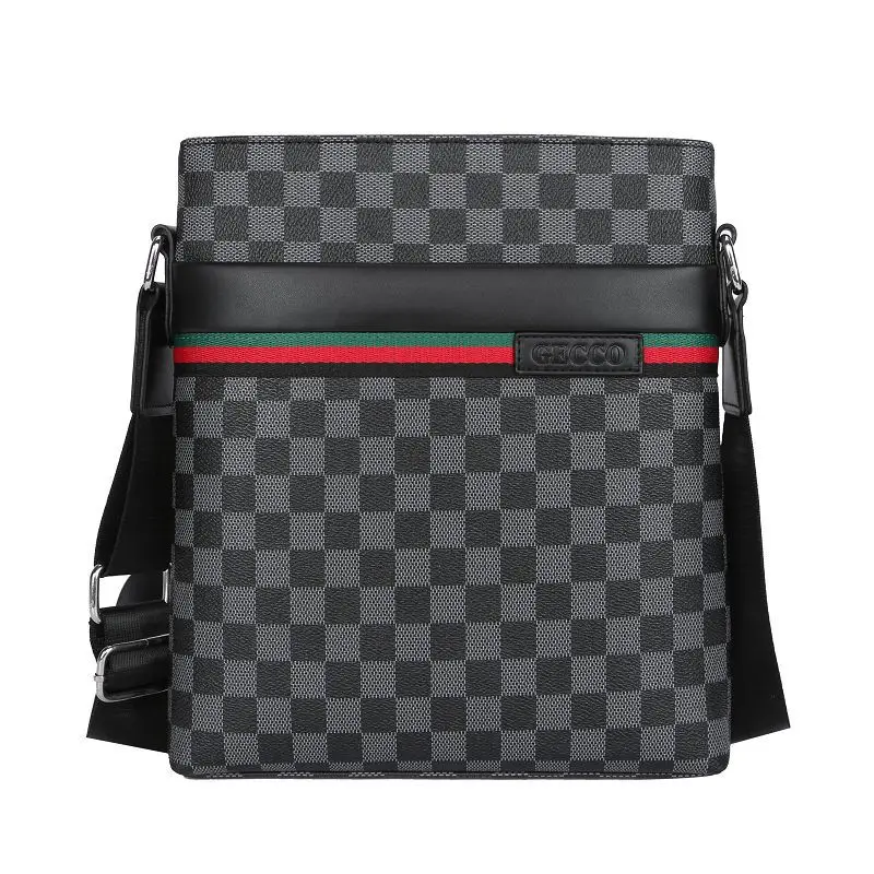 

Fashion square lattice men's vertical messenger bag, Black,coffee