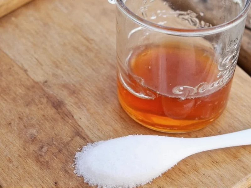 Homemade hummingbird food in glass jar with sugar spoon