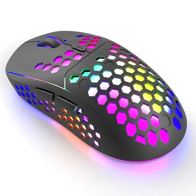 

China OEM Hot Sale Lightweight Ergonomic Honeycomb RGB Optical USB Rechargeable 2.4GHz Wireless Gaming Mouse For Gamer