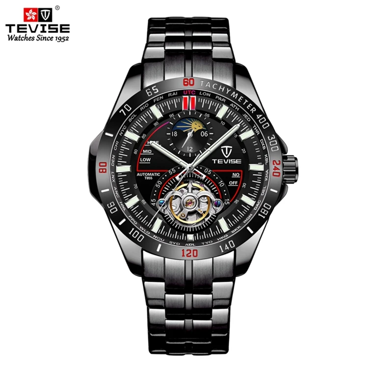 

TEVISE T855 Steel Automatic Mechanical Men Fashion Design Moon Phase Waterproof Wristwatches Boy Watch