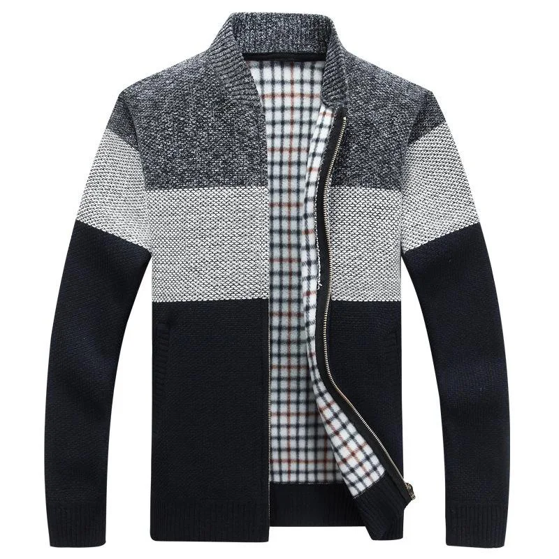 

2021 O Neck Long Sleeve Grey Color Block Zip Up plus size men's jackets Cardigan Sweater For Men