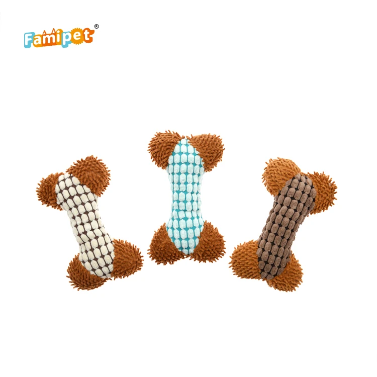 

Exceptionally High Quality Plush Bones Chew Dog Toy, Brown, beige, blue