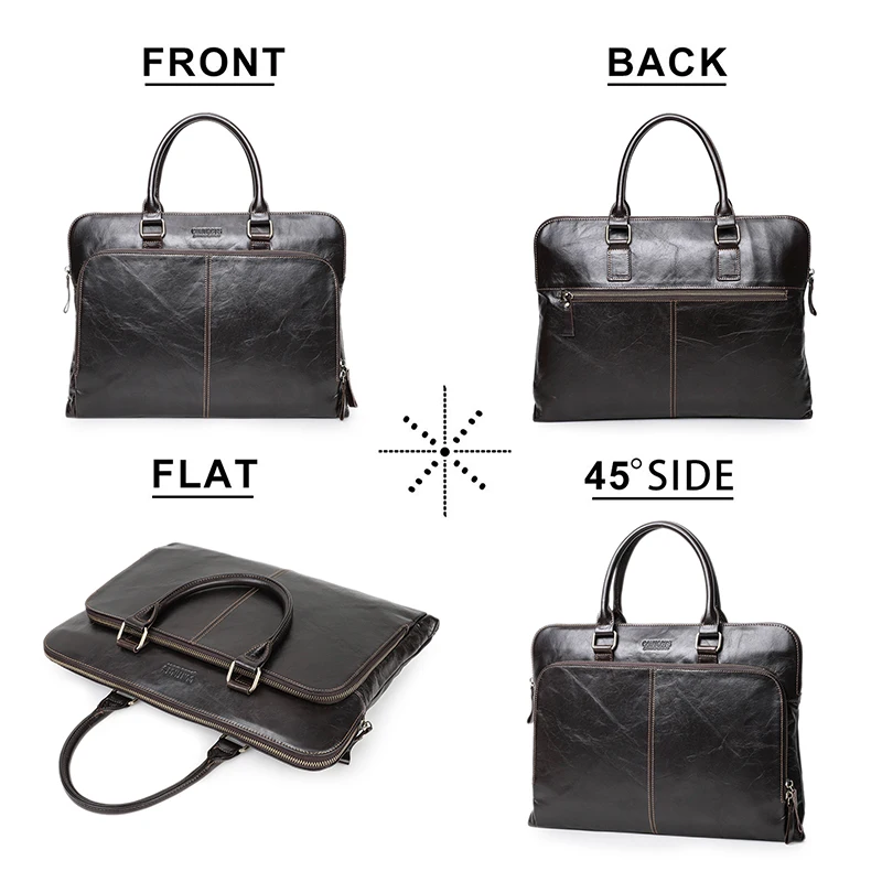 

15.6 inch Business Man Bag Vegetable Cow Leather Briefcase Bags For Men Laptop Shoulder Bag Quality Male Handbags Portafolio, Dark coffee or customized