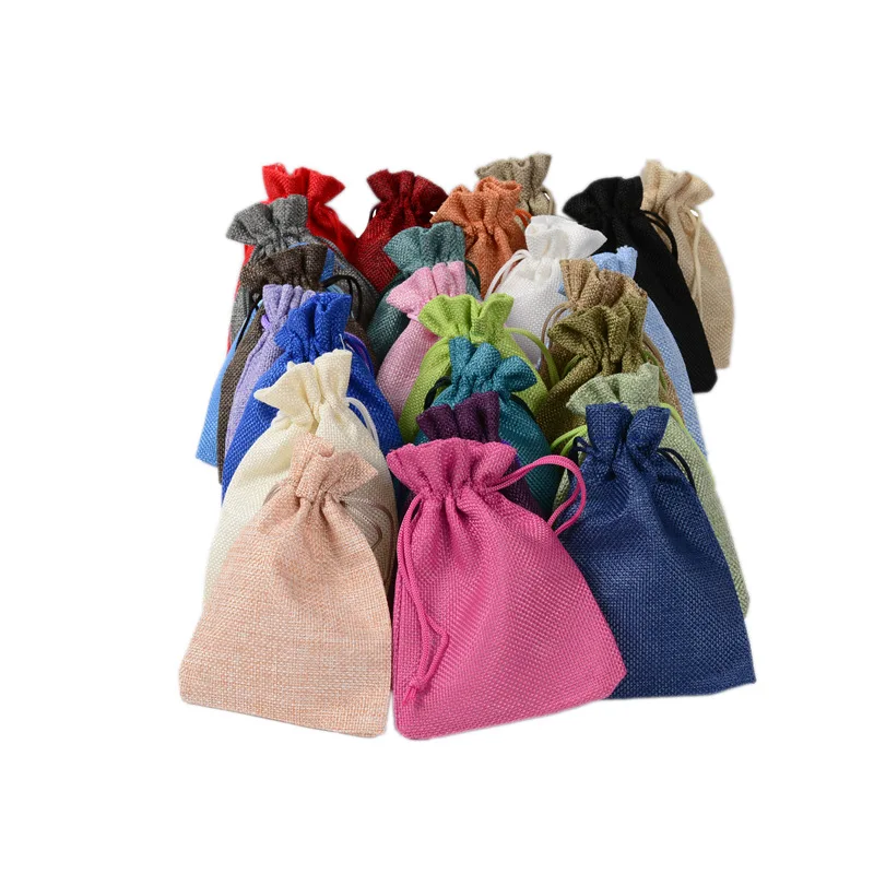Custom cheap colorful cotton and linen Drawstring Bag