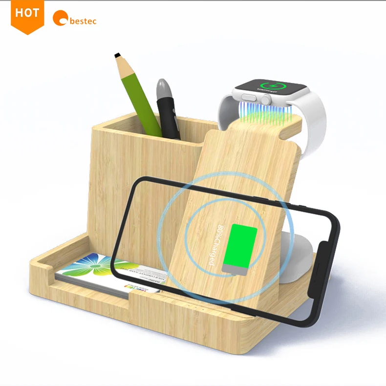 

15W Wireless Charger Desk Stand Organizer,Pen Holder,Card case and Wireless Charging Station for iPhone 12/11/XR/8,Samsung, Black ,white,customized