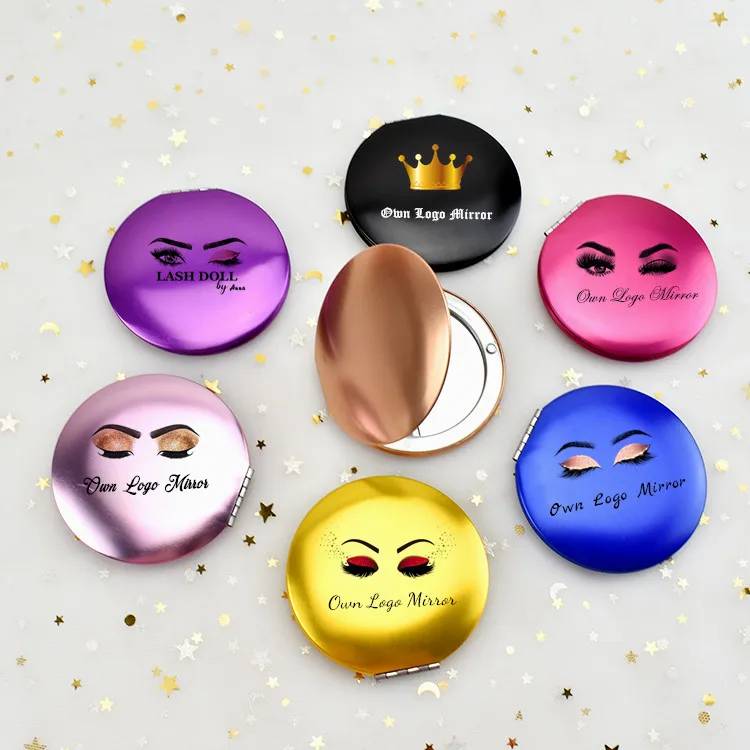 

Private Label Customized Logo Two Sides Metal Small Handheld Round Custom Cosmetic Hand Mirrors for Women