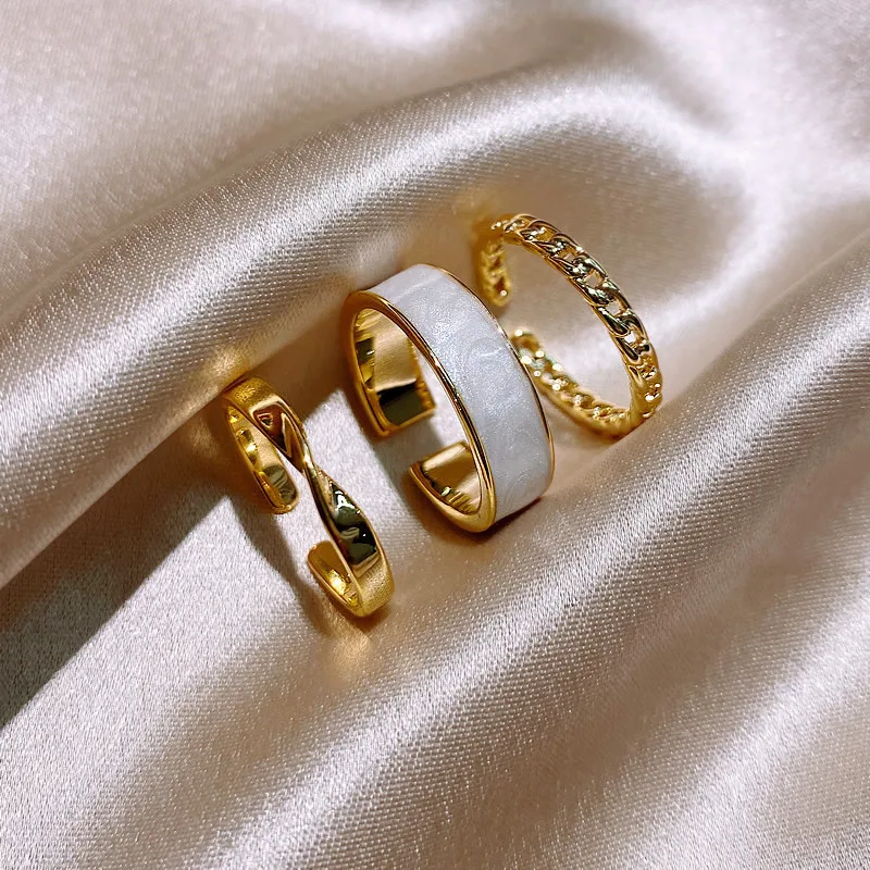 

Retro Fashion 3pcs / set Gold Plated Twisted Opal Finger Ring Simple Open Adjustable Rings for Women Jewelry Decoration