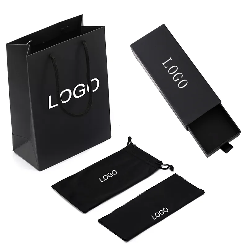 

Custom Logo Luxury Popular Black White Glasses Packaging Paper Box Sunglasses Case Set Stock Eyeglasses Case & Bag