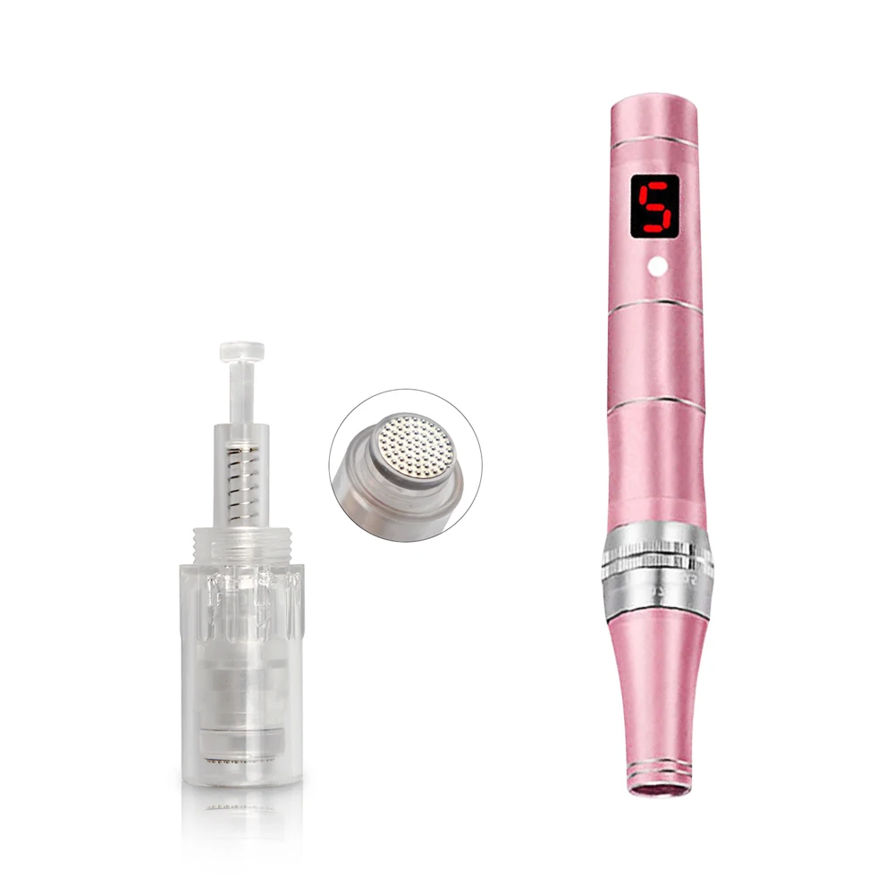 

VKK Micro Needling Derma Pen Cartridge Shrink Pores Beauty Device Microneedle Auto Pen, Rose gold, silver