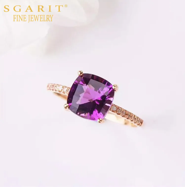 

SGARIT fashion crystal ring jewelry 18k gold South Africa real diamond natural purple amethyst engagement ring for women