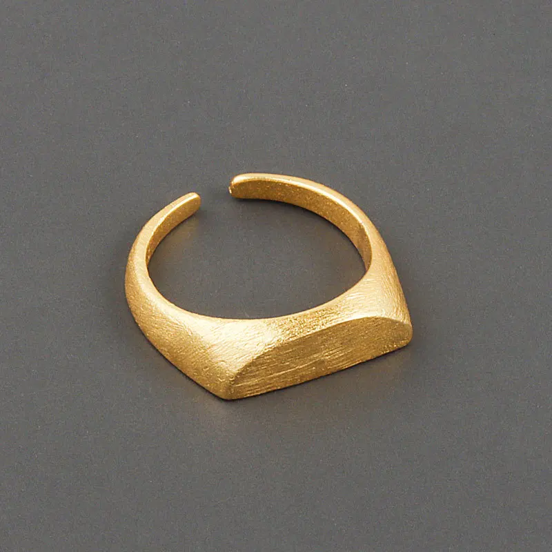 

Vintage Design 18k Real Gold Plating Brushed Metal Open Rings Geometric Textured Adjustable Rings For Women