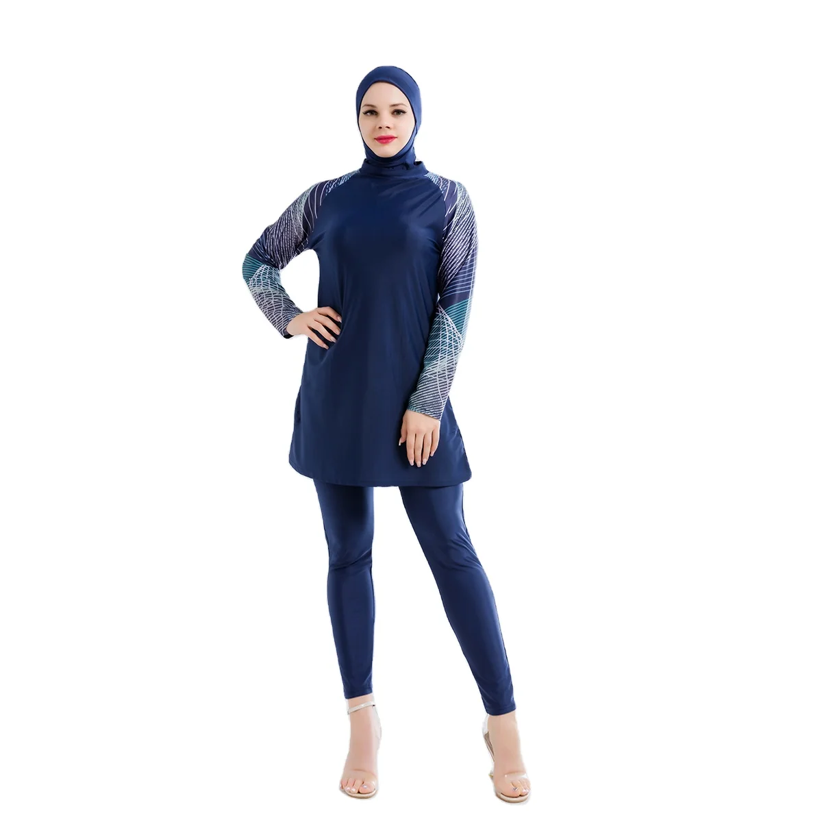 

MOTIVE FORCE Women Plus Size Digital Printing Muslimah Swimsuit 3pcs Sportswear Set Hijab Burkinis Islamic Swimsuit