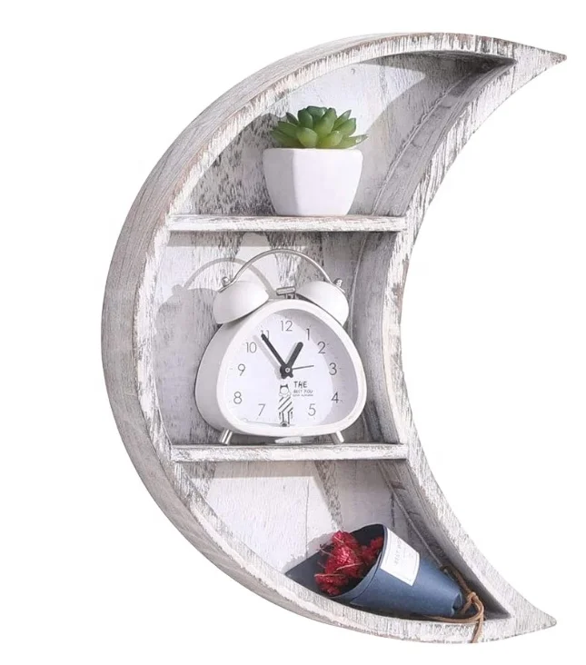 

Wooden wall mounted crescent moon shelf wall floating moon shelves, Customized color