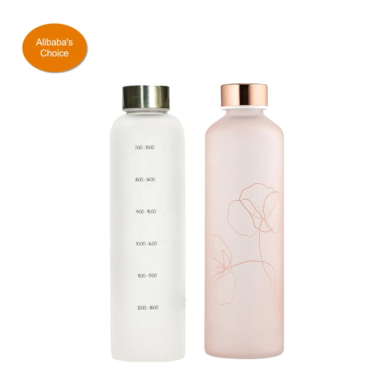 

550ml/750ml/1L Motivational High Borosilicate Frosted Glass Water Bottle with Time Marker for yoga, Clear