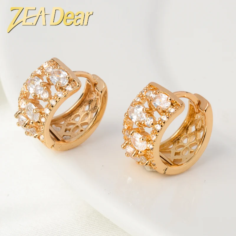 

Saudi small rose gold huggie earrings with zircon designs jewelry gold plated hoops earring models for woman