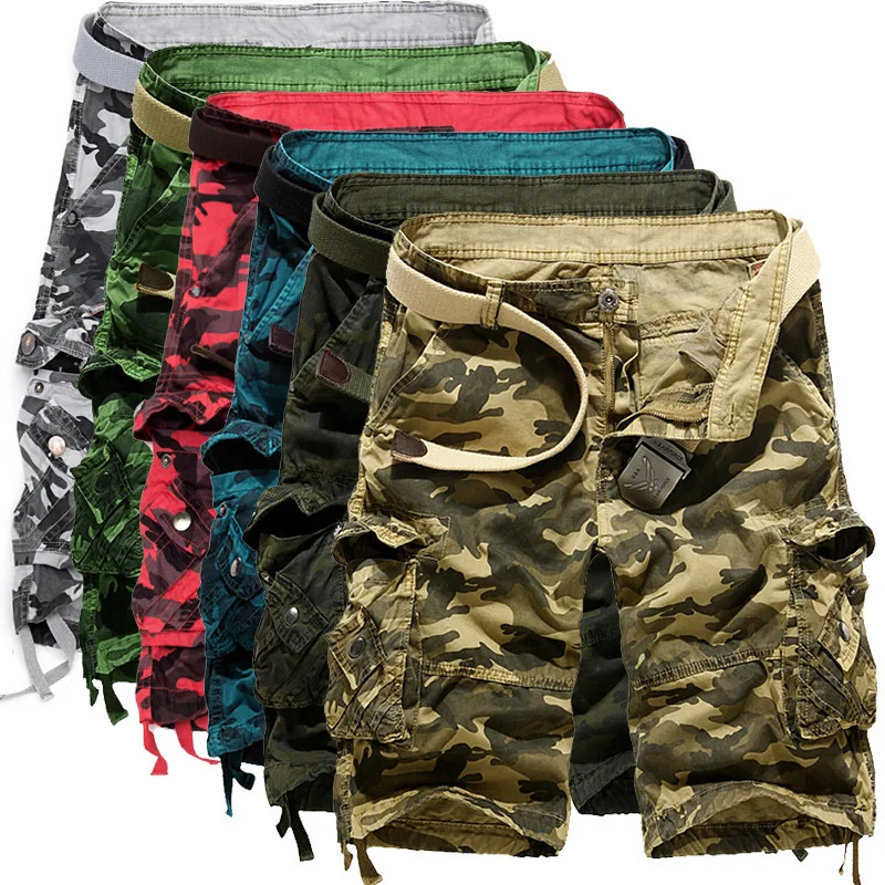 

29-40 Loose camouflage oversize cargo shorts with multiple pockets and medium length pants