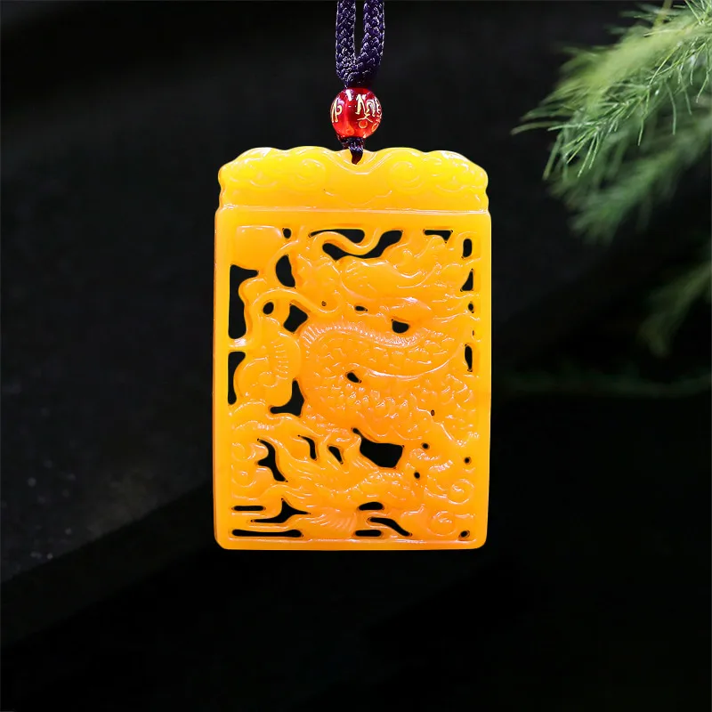 

Yellow Jade Dragon Pendant Charm Men Gifts Accessories Double-sided Natural Jewellery Necklace Fashion Amulet Chinese Carved