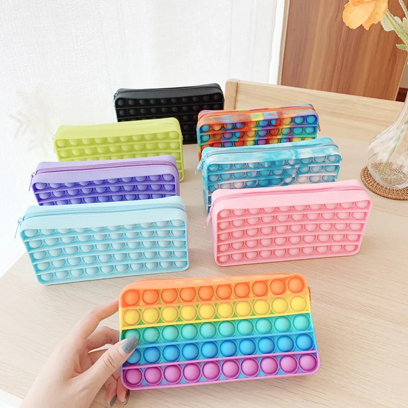 

E1747 New Push Bubble Fidget Pencil Case Tie Dye Silicone Soft Pen Bag Kids School Handbag Stress Relief Push Fidget Pen Pouch