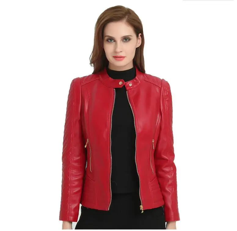 Fashion Woman Short Motorcycle Pu Leather Women Basic Jackets  Autumn Large Sizes Outerwear