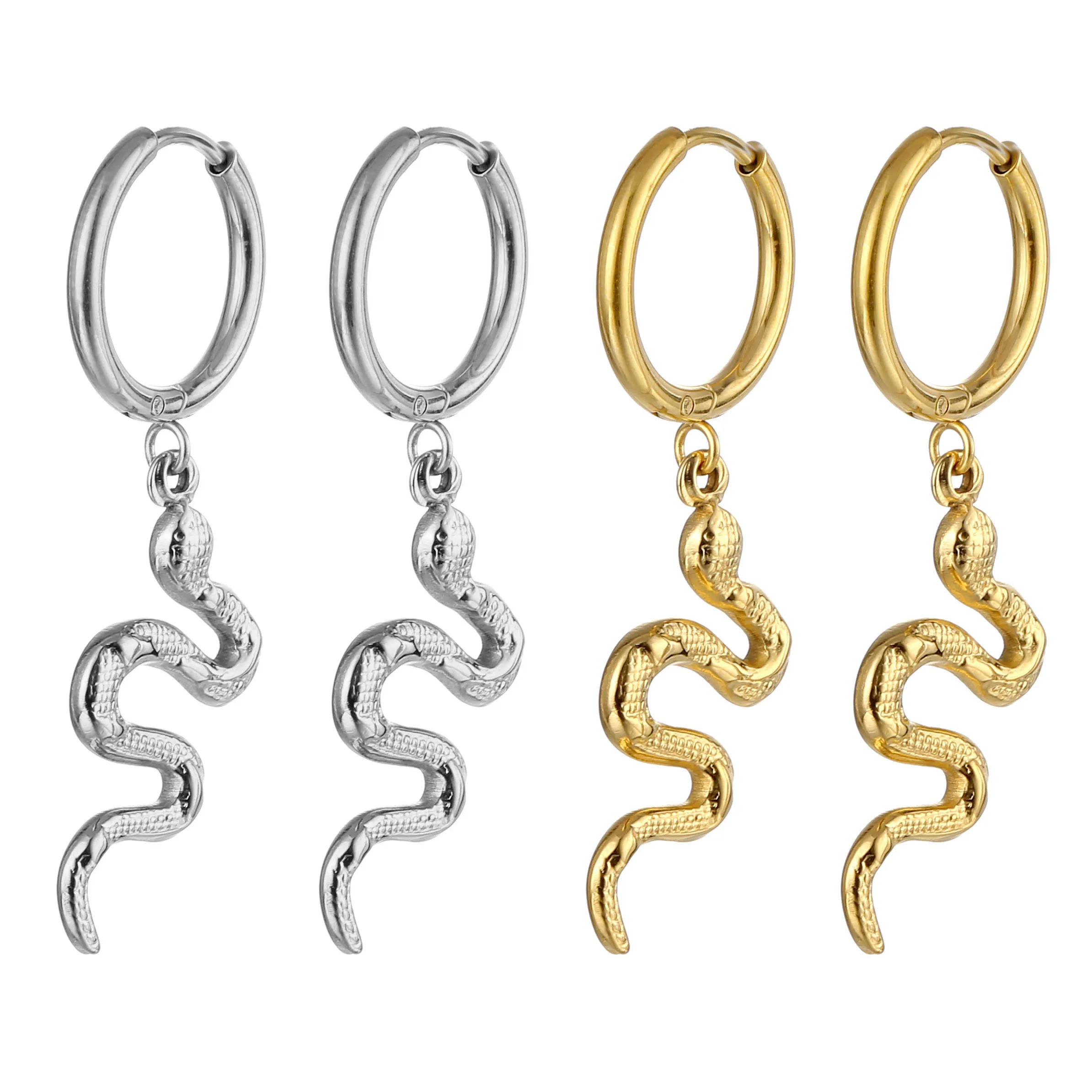 

Waterproof Tarnish Free Jewelry Textured Serpent Chunky Earring Stainless Steel 18K Gold Plated Snake Huggie Hoops Earrings