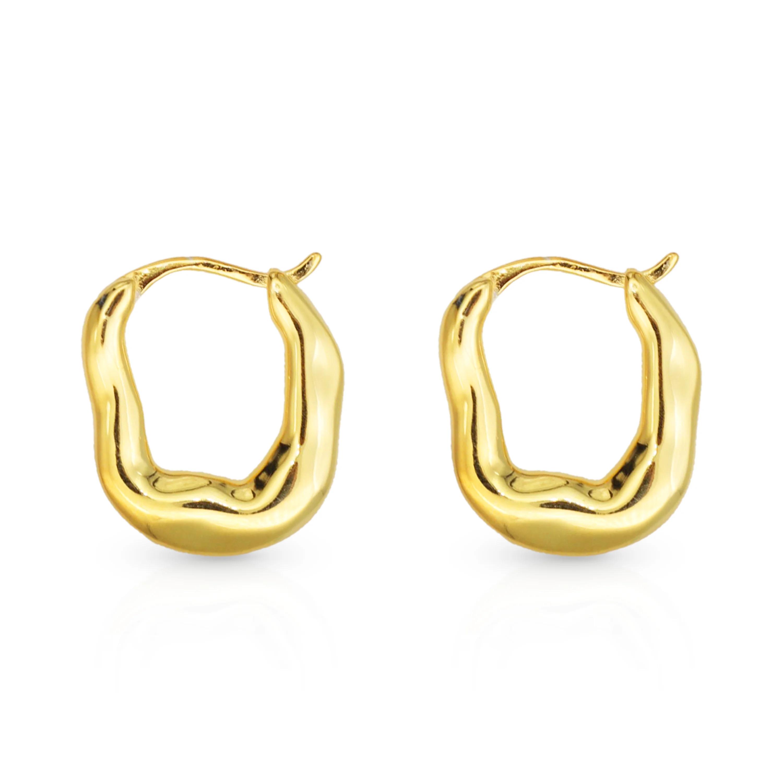 

Chris April fine jewelry 18k gold plated 925 sterling silver minimalist bump irregular mirror huggies hoop earrings