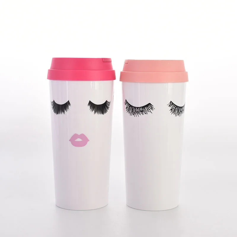 

Fangjuu custom 16oz double wall reusable plastic coffee cup eyelash lips plastic cup, Picture
