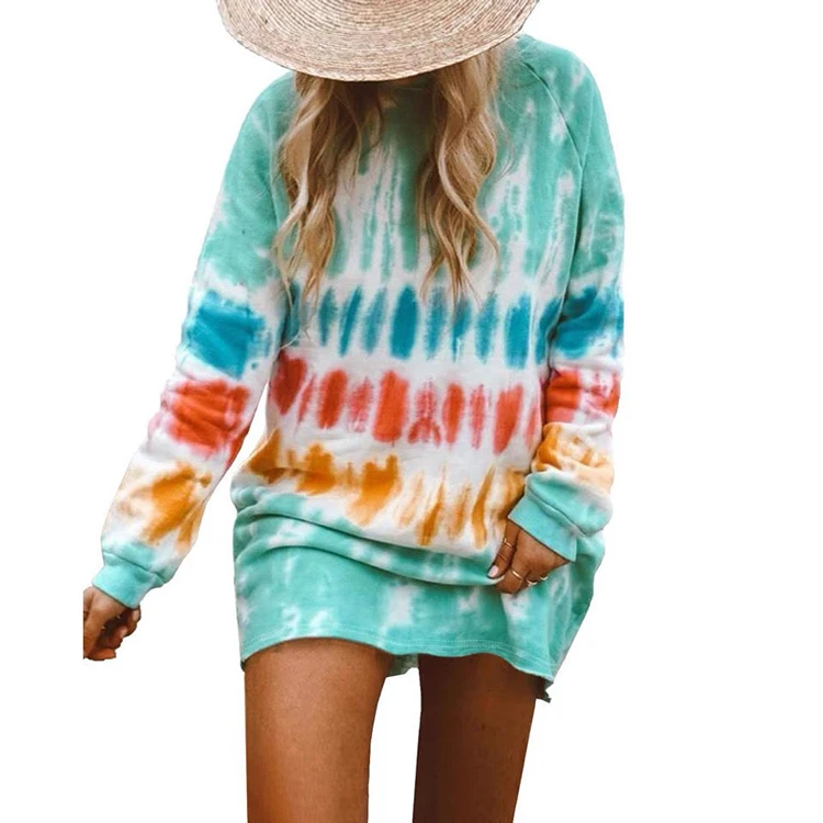 

2021 popular design Autumn winter styles tie dye loose desgin casual woman T Shirt blouse dress, As pictures, customizable