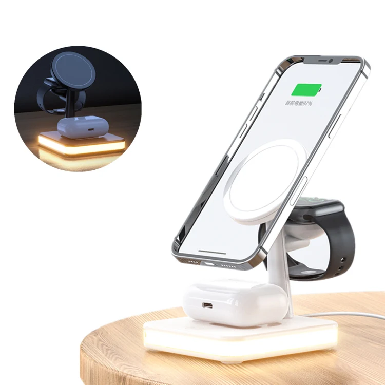 

Trending Products 2022 New Arrivals 15W Pd Fast Magnetic Induction Charger 4 In 1 Wireless Charger With Night Light