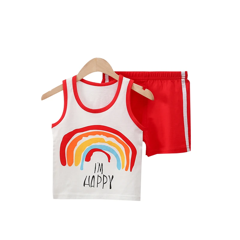 

Summer boys and girls cartoon vest top shorts suit children's cotton pajamas casual two-piece kids clothes