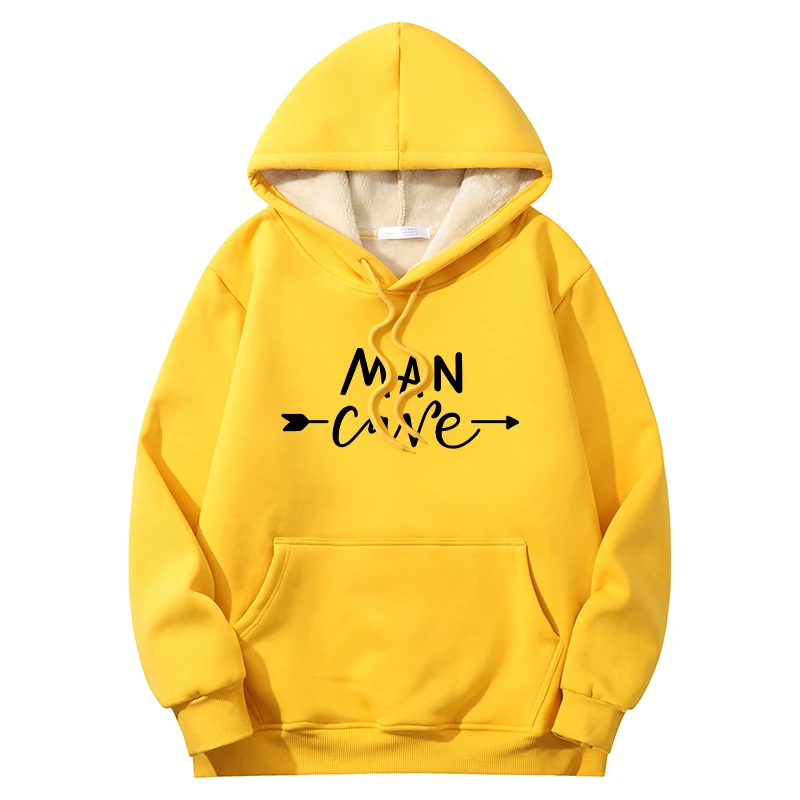 

Yellow Casual Winter Thicken Warm Cashmere Wool Pullover Men Sherpa Lined Fleece Heavyweight Printing Oversized Custom Hoodies