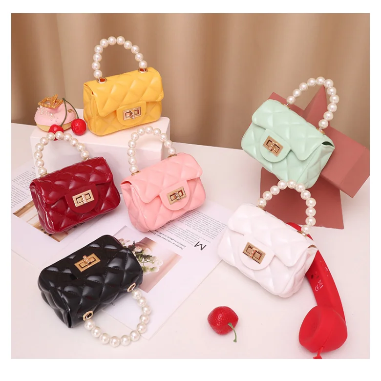 

Summer Jelly Bag Purse Lady Girls Crossbody Shoulder bag Top Handle Handbag Portable Pearl Pouch Wallet