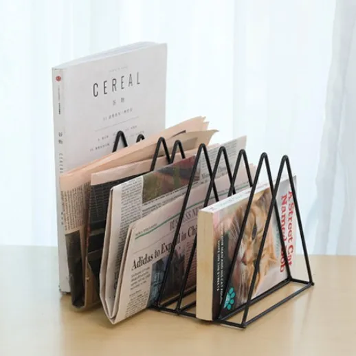 

Modern design geometric metal desktop decorative magazine rack, 4 colors
