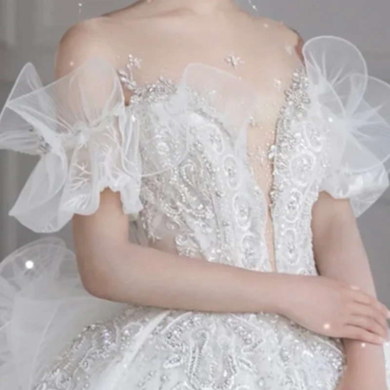 

Sleeveless Jumpsuit Bridel Wedding Dress For Girls Ball Gowns Crystal Lace Beads Wedding Princess Dress With Low Price, White wedding gown