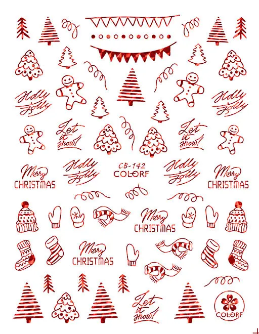 

CB142-CB150 New Christmas 3D Adhesive Nail Sticker San ta Claus Laser Gold Christmas Tree Nail Sticker